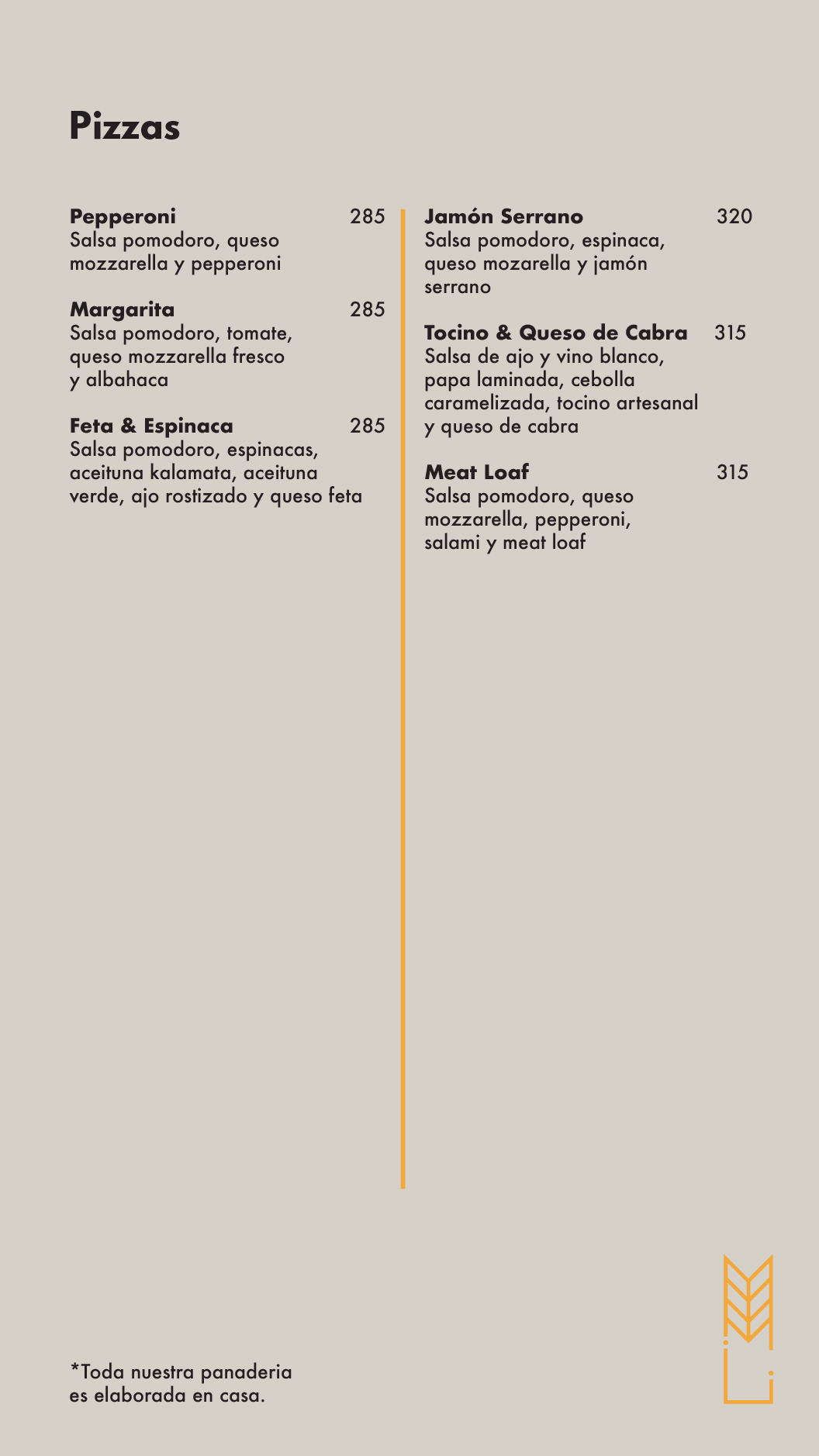 Menú Pizza